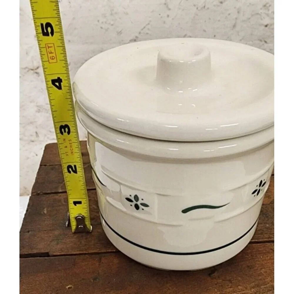 Longaberger Woven Traditions Green Crock w/ Lid Canister - Picture 6 of 7
